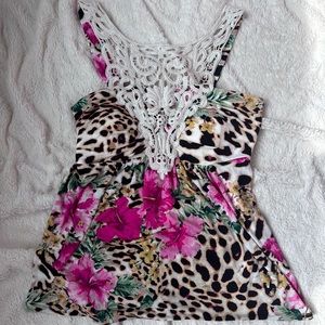 Boston Proper Leopard Print crochet top